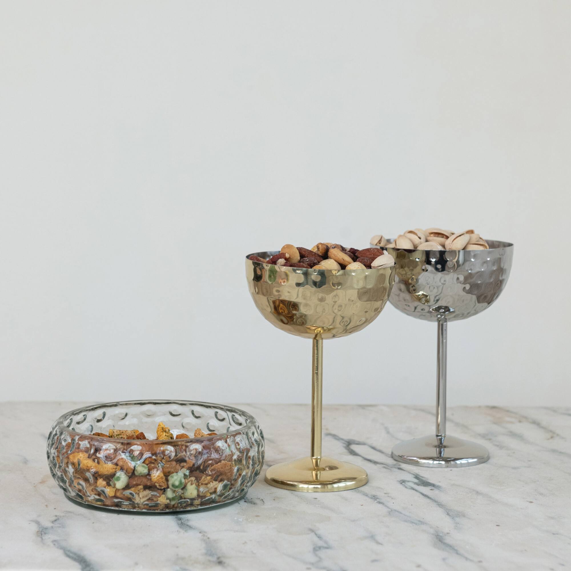 Hello Honey 2-Piece Hammered Stainless Steel Coupe Glass, Gold and Silver